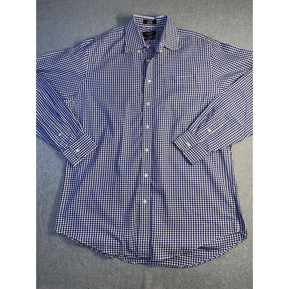 Mens Nordstrom trim fit Blue white checked dress shirt 16  37‎
